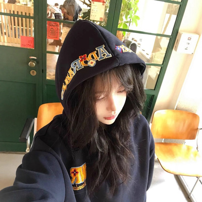 美式高街字母刺绣连帽卫衣女oversize秋冬国潮牌高级宽松情侣