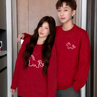 新年情侣装毛衣2026年新款秋冬季线条小马小众设计慵懒风针织衫男