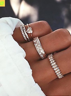 5pcs Bohemian Moon Heart popular Crystal joint Rings Jewelry