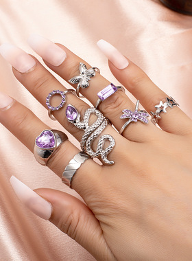 Purple Diamond Butterfly Serpentine Dragonfly ring women's