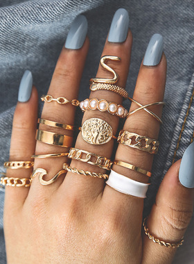 New Pearl studded Diamond Rose Serpentine Set Joint Ring戒指