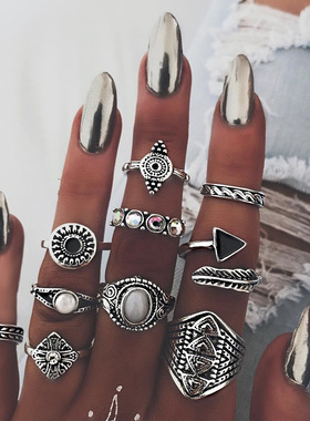 Fashion retro ring set women/rings alloy inlaid accessories