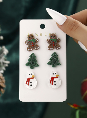 New Christmas Earnail Set Earrings Snowman Gingerbread Man