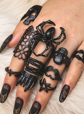 Halloween Black Adjustable Flower Skull Love Joint ring girl