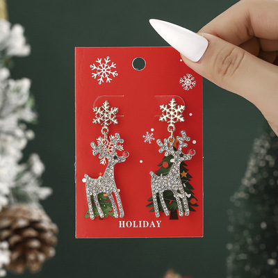 New Christmas Snowflake Deer Earrings Diamond 圣诞麋鹿耳环钉
