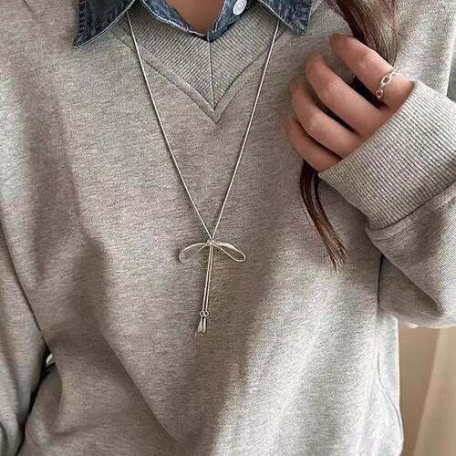New bow necklace women's long hoodie chain accessories 项链