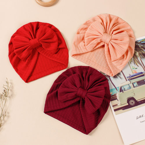New Baby Eaves Elastic Knitted girl Bow Set Head Cap turban
