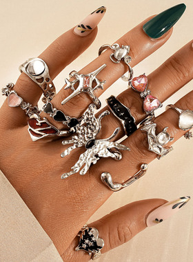 Fashion Love Colored Gemstone Openings Set joint Ring戒指女