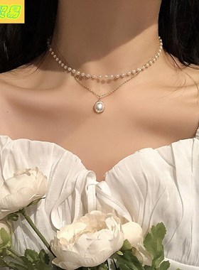 Retro ins pearl necklace female clavicle chain neckband neck