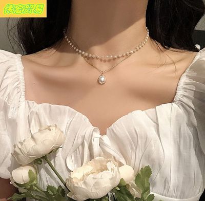 Retro ins pearl necklace female clavicle chain neckband neck