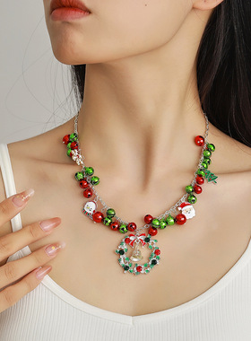 Christmas cartoon colored red green bell Festive necklace