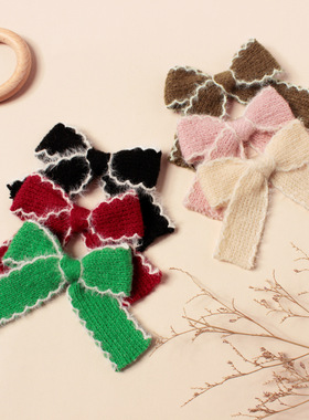 girl hair clip accessories knitted yarn bow baby hairpin发夹