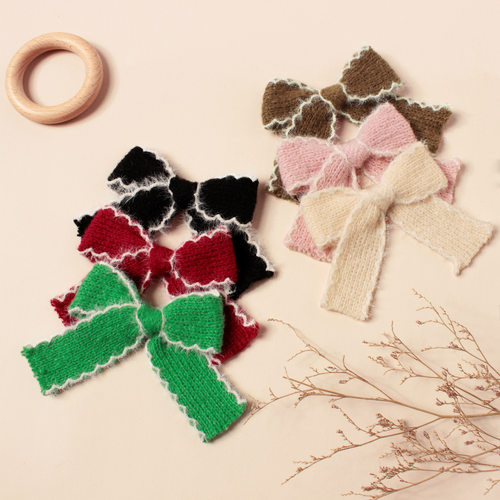 girl hair clip accessories knitted yarn bow baby hairpin发夹