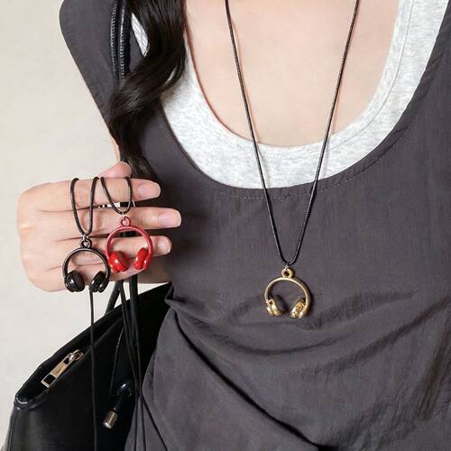 Red Long Earphone Pendant Necklace Women's Neck Accessories