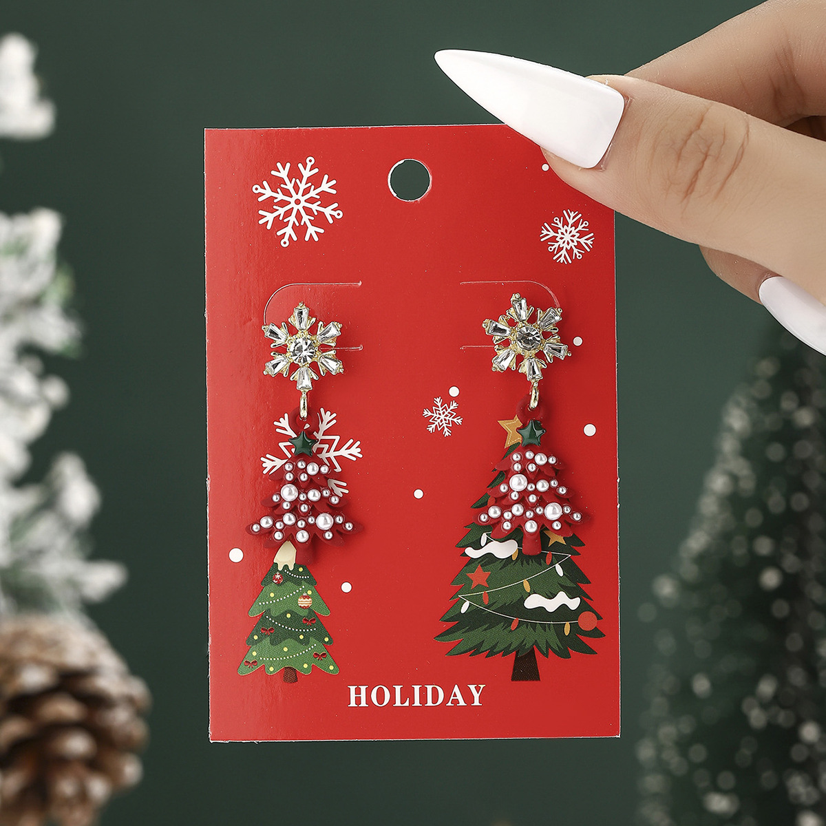 Diamond studded Snowflake Christmas Tree Earrings 圣诞耳环女