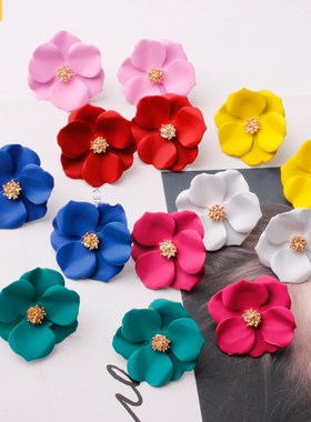new Color flower earrings women bloom stud 彩色花朵耳环女新