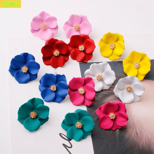 new Color flower earrings women bloom stud 彩色花朵耳环女新