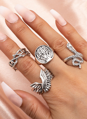 戒指复古Bohemian set diamond leaf ring open hand accessories