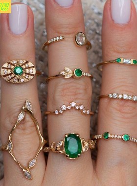 European American Diamond Emerald Knuckle joint Rings 9pcs女