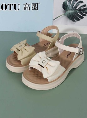 高图休闲凉鞋女2025夏季新款蝴蝶结一字带粗跟舒适凉鞋5541-31372