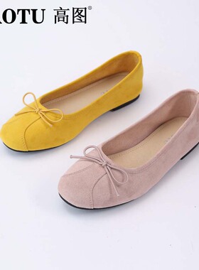 高图时装单鞋女2025秋季新款绒面圆头平底甜美蝴蝶结鞋5556-60161