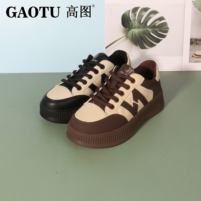高图复古潮流厚底圆头板鞋真皮