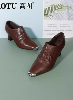 高图时装深口单鞋女2025冬季新款羊皮气质高跟小皮鞋8506-71211