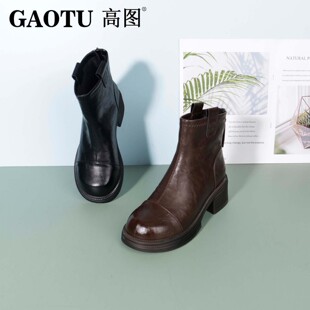 高图时装靴女2025冬季新款粗跟简约百搭英伦风马丁靴女5553-80553