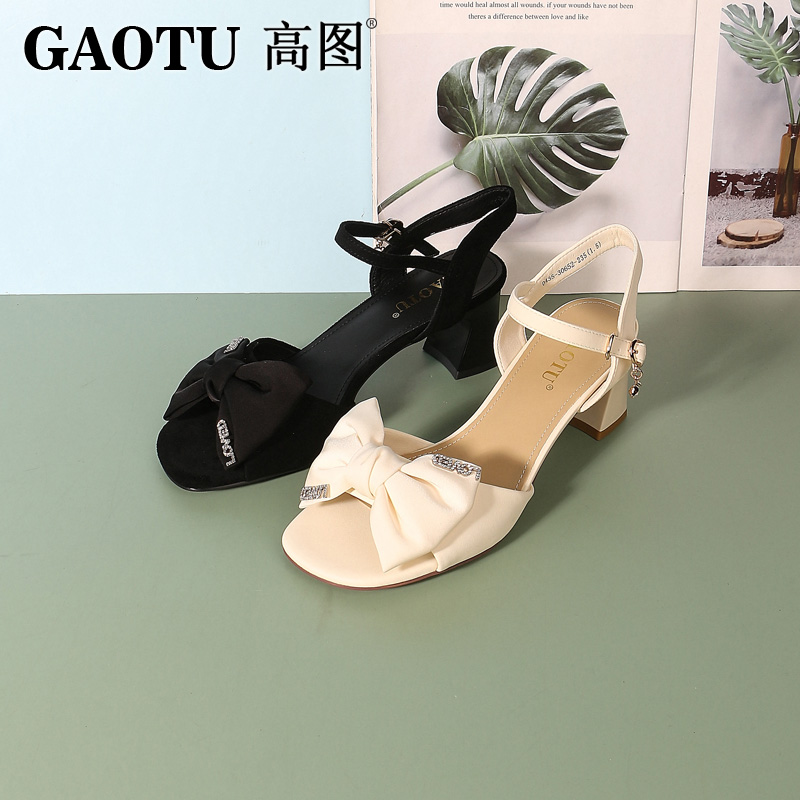 高图粗跟蝴蝶结露趾鞋0435-30652