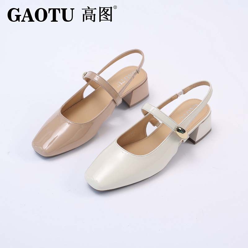 高图时装凉鞋女2025夏季新款漆皮包头一字带后空凉鞋女5579-21572