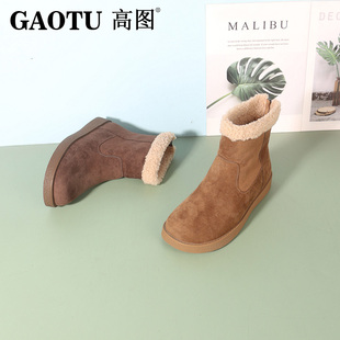 高图时尚雪地靴女2024冬季新款圆头平底绒面毛里短筒靴7486-90868