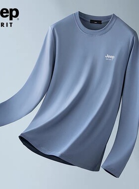 JEEP吉普白色纯棉打底衫男2025秋季新款宽松圆领男士内搭长袖t恤R