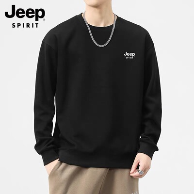 JEEP吉普圆领卫衣男连帽2025新款男士上衣宽松春秋款棉质男款外套