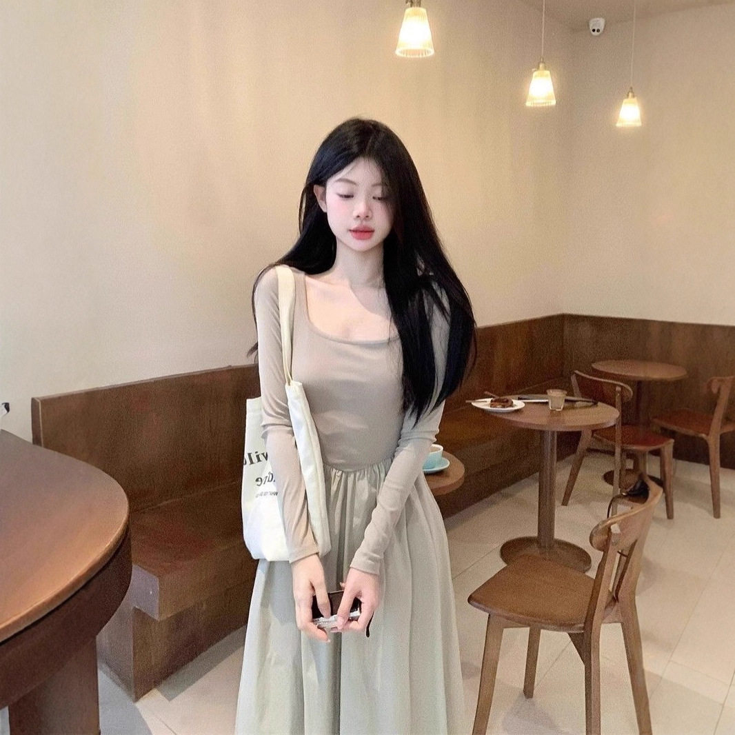 法式赫本风温柔气质方领连衣裙女装收腰修身显瘦内搭打底长袖裙子,女装/女士精品,连衣裙,淘宝优惠券,粉丝福利购,淘宝优惠卷