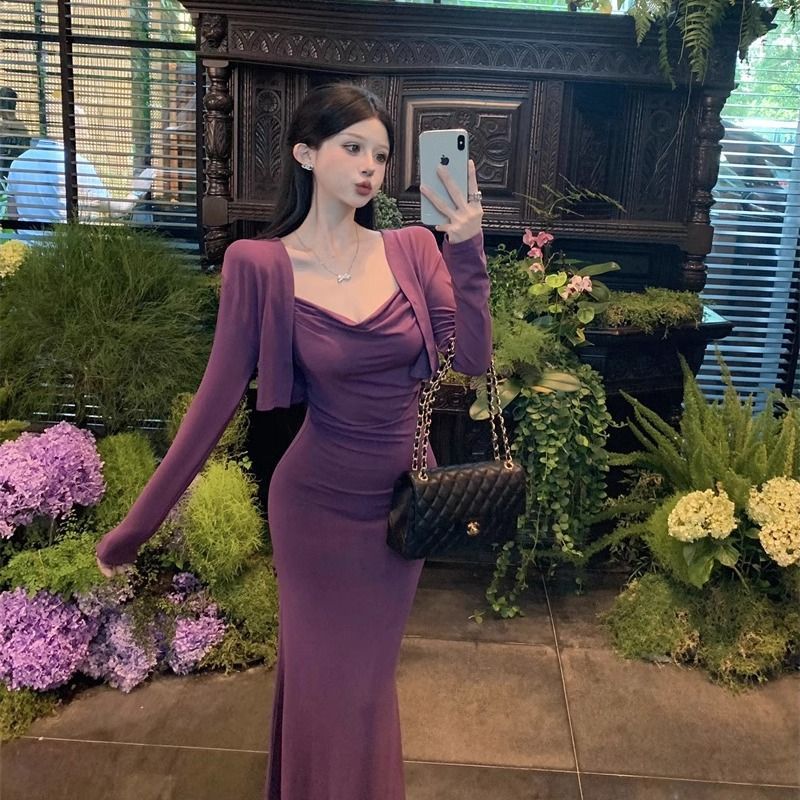 纯欲风吊带连衣裙女开衫两件套
