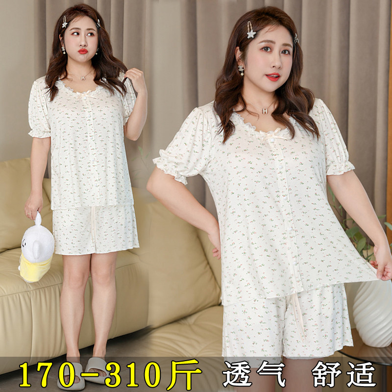 大码家居服女宽松短袖短裤睡衣薄