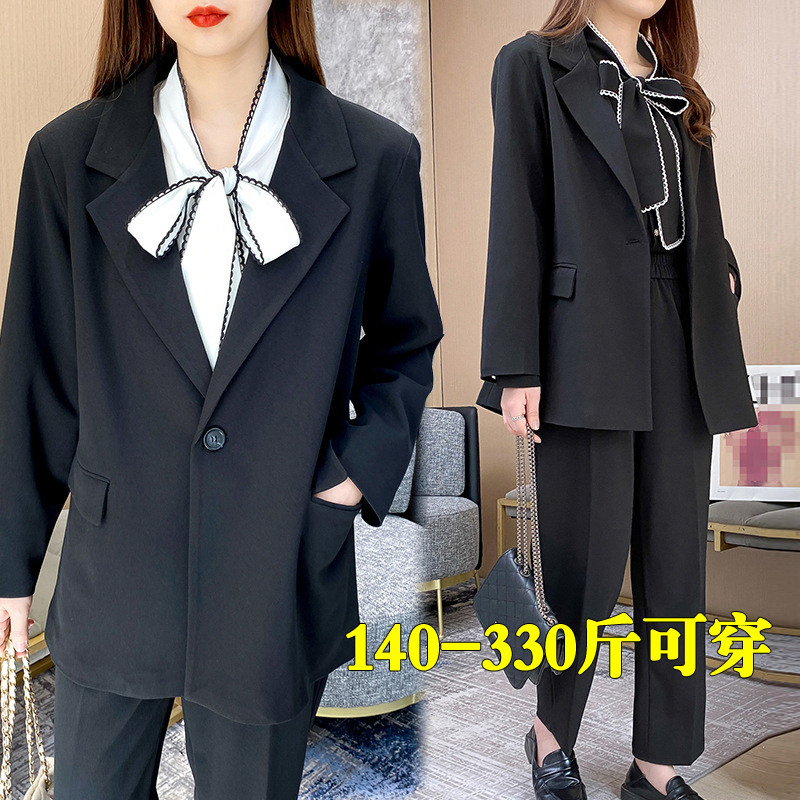 300斤特大码高级感炸街西装套装女韩国200胖mm休闲宽松西服外套春