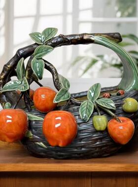 美陶《四季平安》石湾公仔 客厅电视柜苹果陶瓷玄关摆件