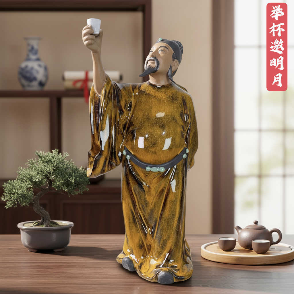 美陶陶瓷窑变釉效果举杯李白摆设