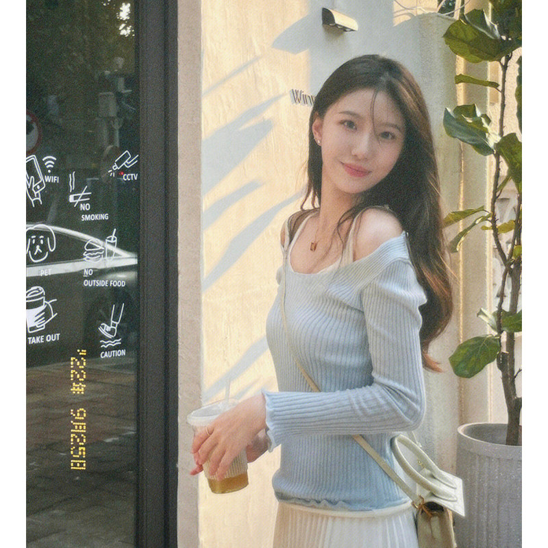 FAKE TWO-PIECE KNITWEAR WOMENS AUTUMN 2023 NEW GENTLE WIND SOFT GLUTINOUS AND PURE DESIRE SLIM AND THIN BASE SHIRT