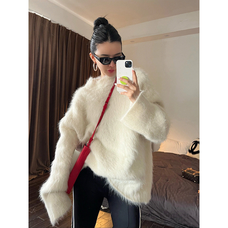 MINK FLEECE SWEATER WOMENS WINTER 2023 NEW KOREAN GENTLE WIND SOFT AND GLUTINOUS WEAR WARM MIDI TOP