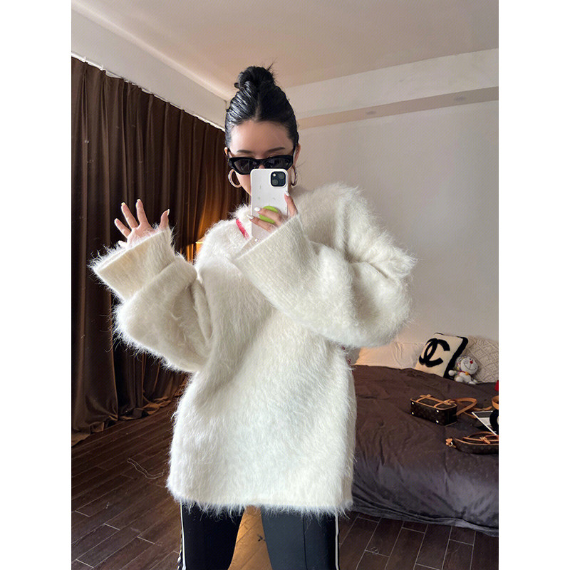 MINK FLEECE SWEATER WOMENS WINTER 2023 NEW KOREAN GENTLE WIND SOFT AND GLUTINOUS WEAR WARM MIDI TOP