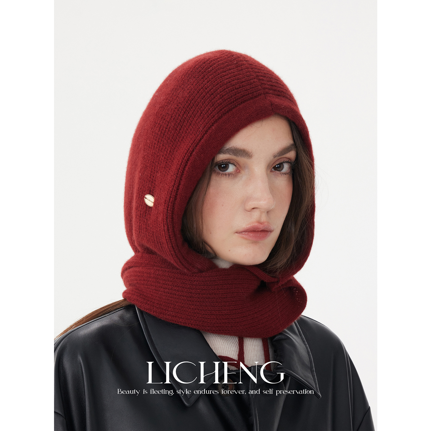 礼诚100%澳洲羊毛连帽围巾一体式