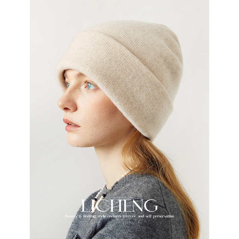 纯羊毛无缝一体两用针织帽子女