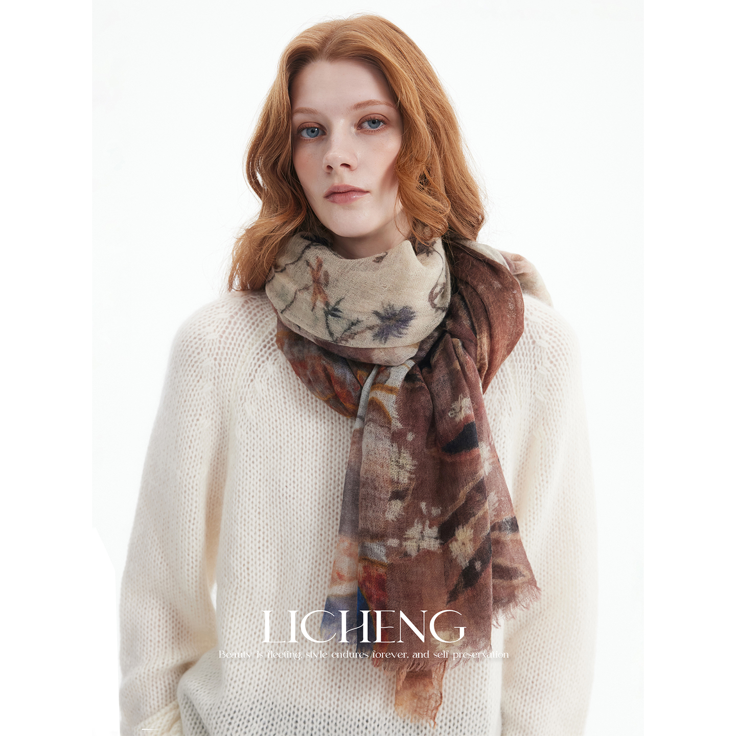 复古中式Vintage100%山羊绒围巾