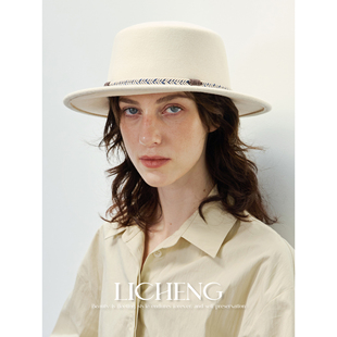 礼诚 城市游猎风复古百搭羊毛礼帽女秋冬造型平顶帽毛毡爵士帽子