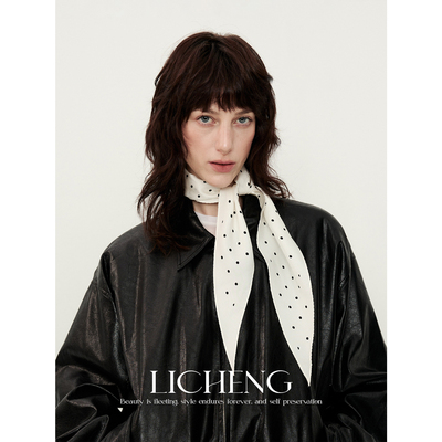 礼诚时髦波点100%斜纹真丝丝巾