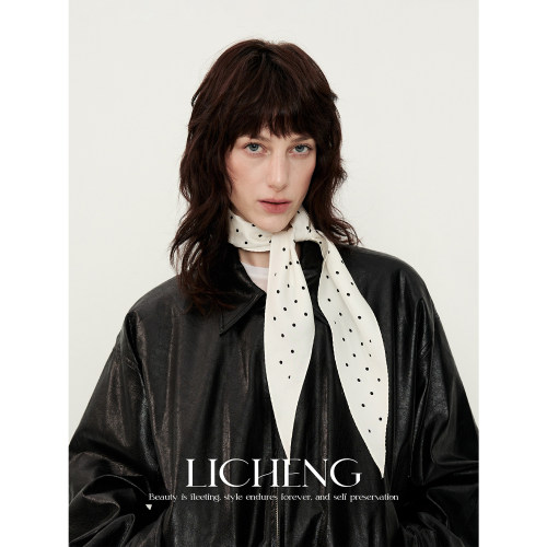 礼诚时髦波点100%斜纹真丝丝巾