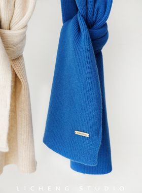 礼诚 克莱因蓝100%羊毛针织围巾女冬季情侣亲子加厚毛线保暖围脖