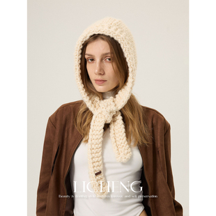 礼诚 复古粗棒针织羊毛巴拉克拉法帽女冬季氛围感包头帽毛线帽子